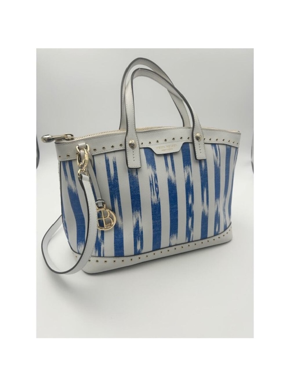 RARE Henri Bendel W 57th Ikat Satchel Tote with Crossbody Strap & Bag Charm EUC